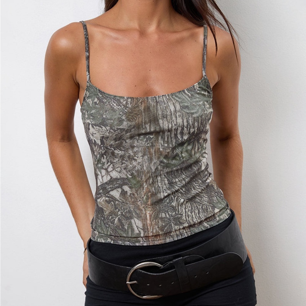 Motel Rocks Sunala Cami Top Mesh Forest Camo Tank Top